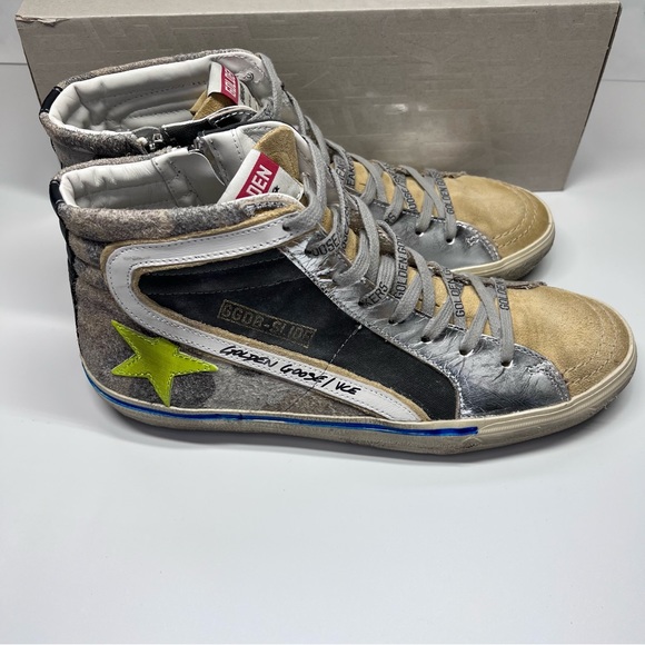 Golden Goose Slide Double Quarter Suede Toe Camo Print Leather Star High Sneaker - Picture 6 of 16